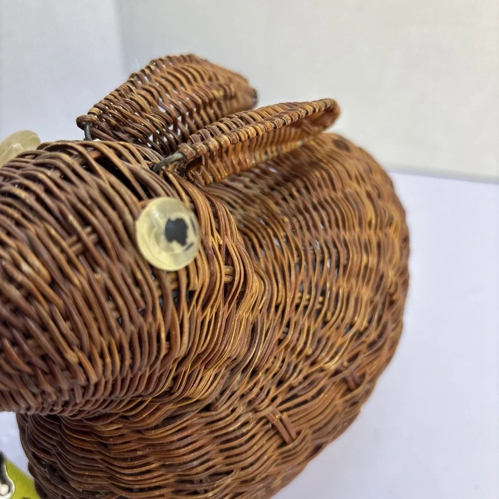 Bunny Rabbit Figural Basket Vtg Brown Wicker Woven‎ Rattan Storage Decorative 7